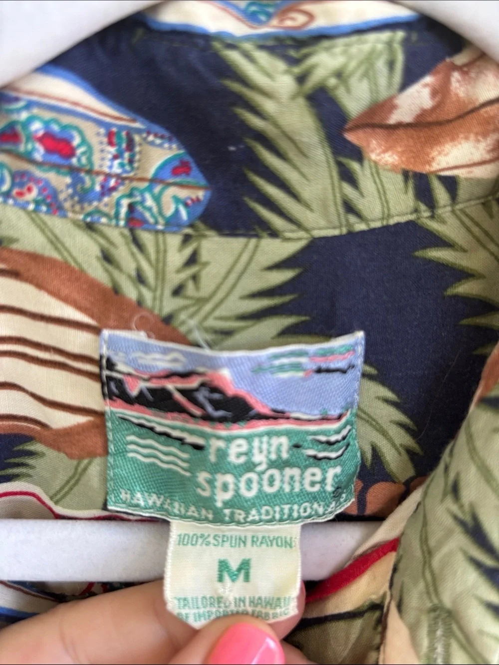 Reyn Spooner Vintage Navy & Green Surfboard Print Button-Down Shirt sz M
